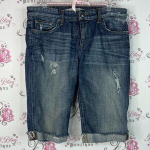 Joe's Jeans Ex Lover Classic Blue Denim shorts distressed rips long logo